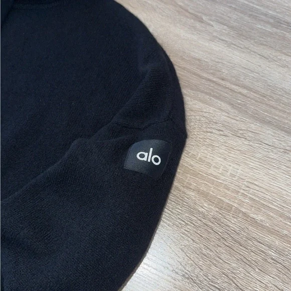 ALO Yoga Black Jet Set Cashmere Pullover Sweatshirt Hoodie XS - Picture 10 of 12